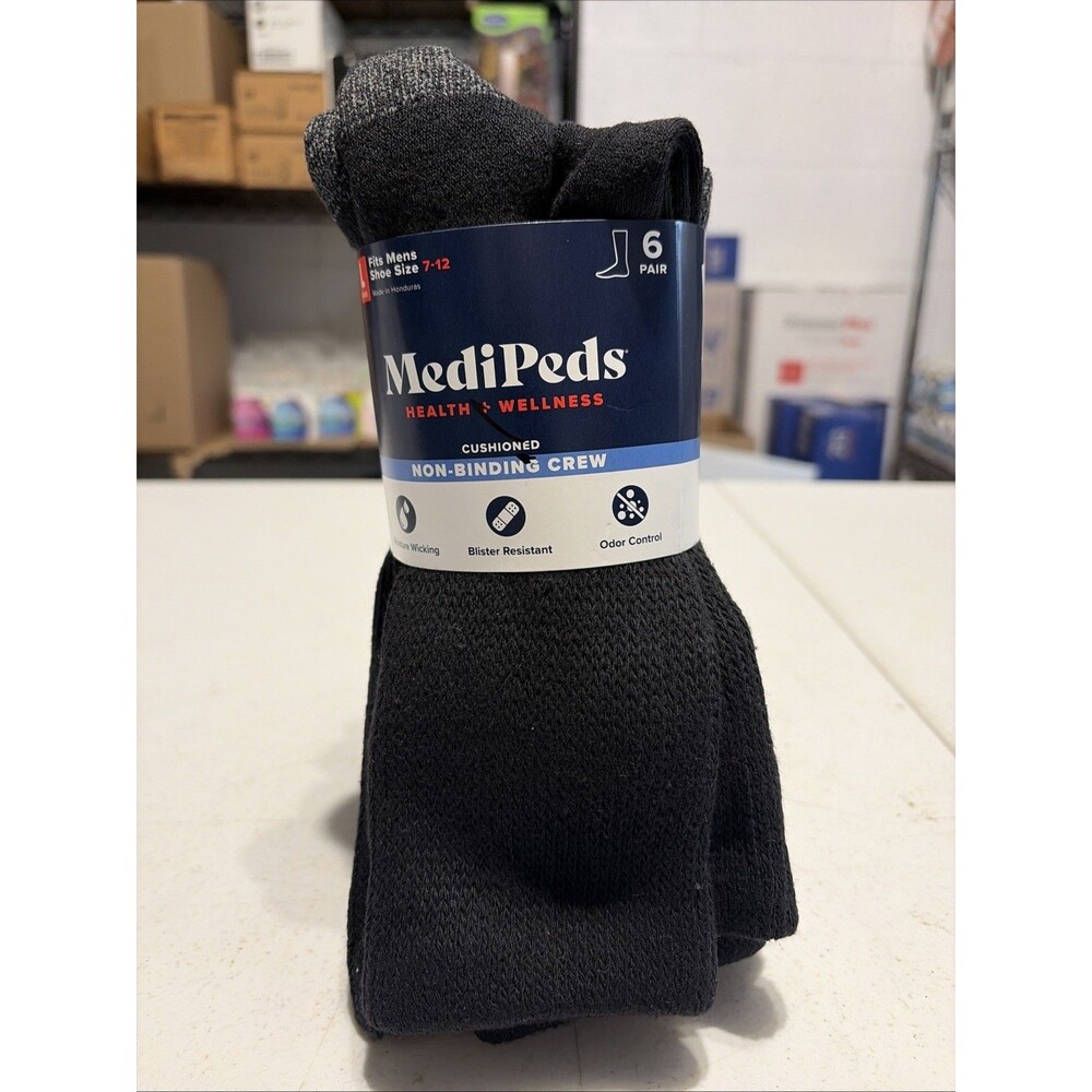 MediPeds Cushioned Non-binding Crew Large Socks 6 Pairs